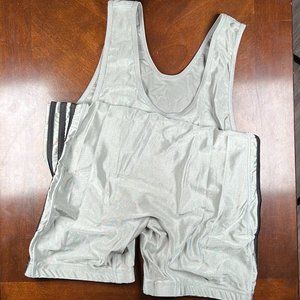 Silver Adidas Wrestling Singlet with Black Stripes